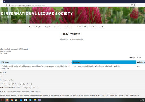 Το Lensbreed στην επίσημη ιστοσελίδα της International Legume Society